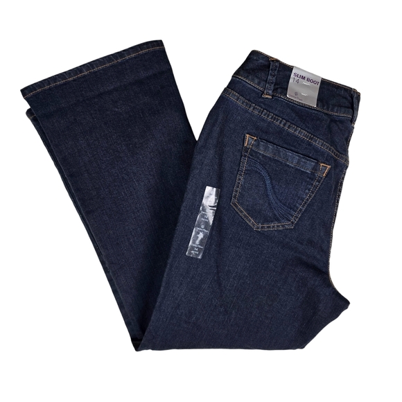Lane Bryant Womens Dark Blue Genius Fit Slim Boot Cut Denim Jeans Size 14P NWT - Picture 1 of 4